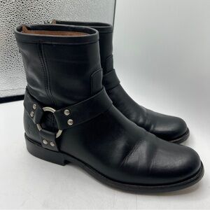 Frye Phillip Harness Short boots booties black leather back zipper closure sz 7